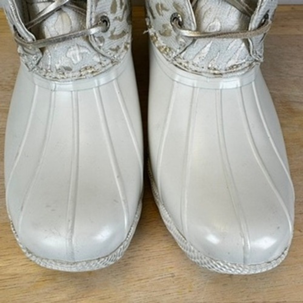 Sperry Saltwater Ivory Leopard Duck Boots STS88315 Women 10 Metallic - Picture 8 of 10